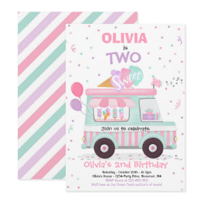 Ice Cream Two Sweet 2nd Birthday Ice Cream Truck Invitation