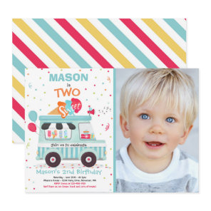 Ice Cream Two Sweet 2nd Birthday Ice Cream Truck Invitation
