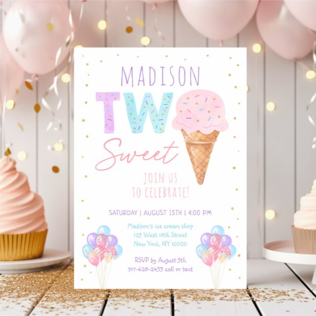 Ice Cream Two Sweet 2nd Birthday Invitation (Creator Uploaded)
