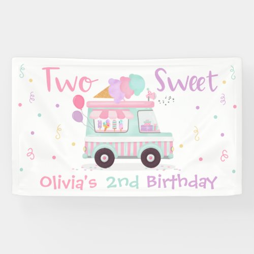 Ice Cream Two Sweet 2nd Birthday Party Decorations Banner