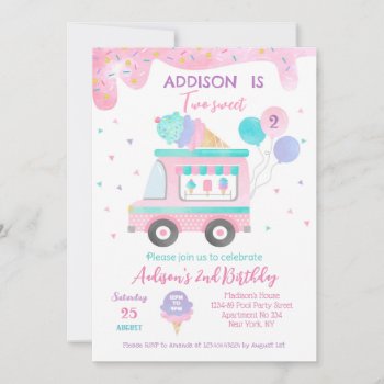 Ice Cream Two Sweet 2nd Birthday Party Invitations by SugarPlumPaperie at Zazzle