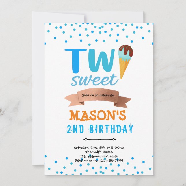 Ice cream two sweet boy  party invitation (Front)