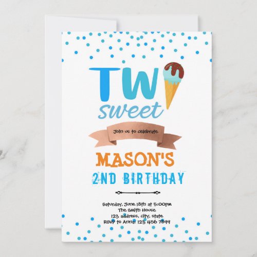 Ice cream two sweet boy  party invitation