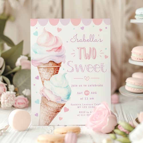 Ice cream Two sweet girl birthday Invitation