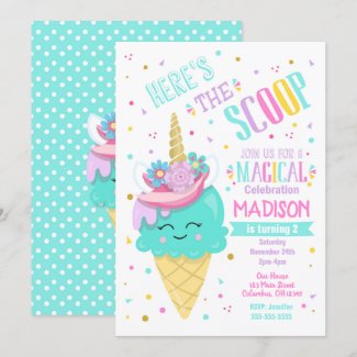 Ice Cream Unicorn Birthday Invitation Magical