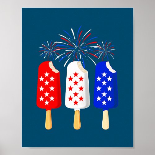 Ice Cream USA Flag Fireworks Independence Day 4th Poster