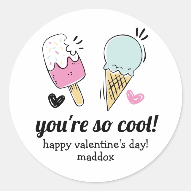 Ice Cream Valentine Favor Sticker (Front)