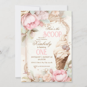 Ice cream vintage, floral ice cream cone invitation