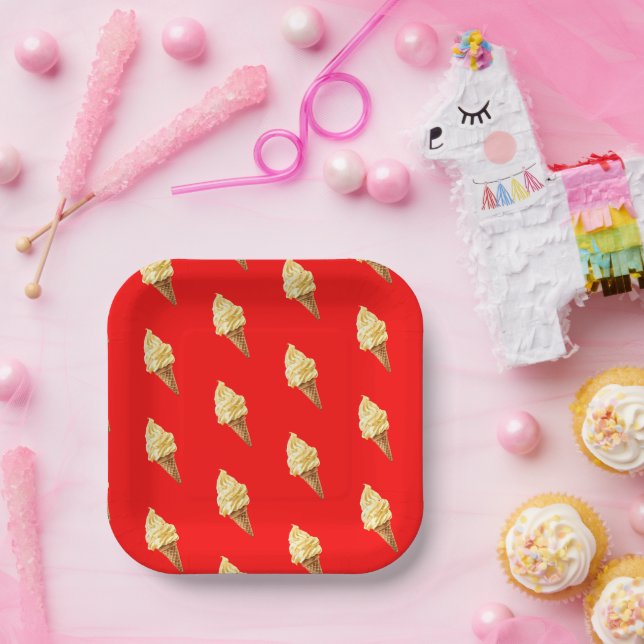 Ice-cream Vivid red Paper Plates (Party)
