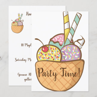 Ice Cream Waffle Cone Party Invites