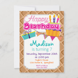 Ice Cream Waffle Cone Pattern Invitation