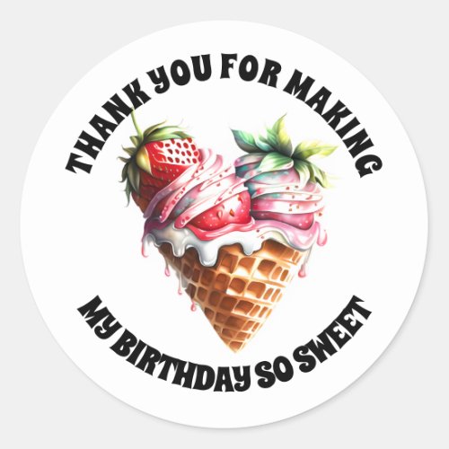 Ice cream waffle cone strawberry toppings kids  classic round sticker