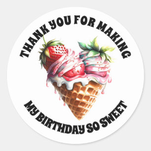 Ice cream waffle cone strawberry toppings kids classic round sticker