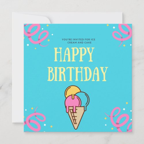 Ice Cream Waffle Happy Birthday Invitation