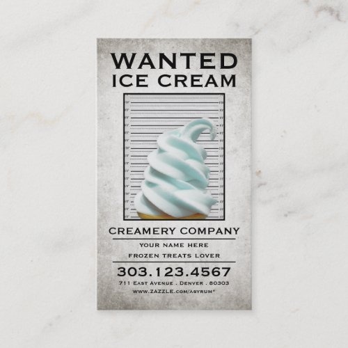 ice cream wanted poster business card