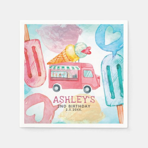 Ice Cream Watercolor Birthday Napkins