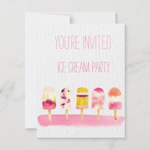 Ice Cream Watercolor Party invitation