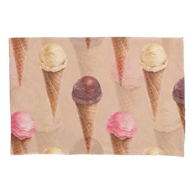Ice Cream Watercolor Seamless Illustration Pillow Case (Front)