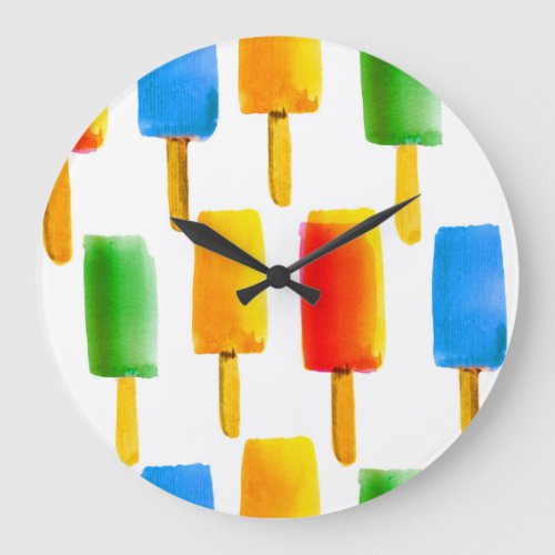 Ice Cream Watercolor Sweet Pattern Large Clock