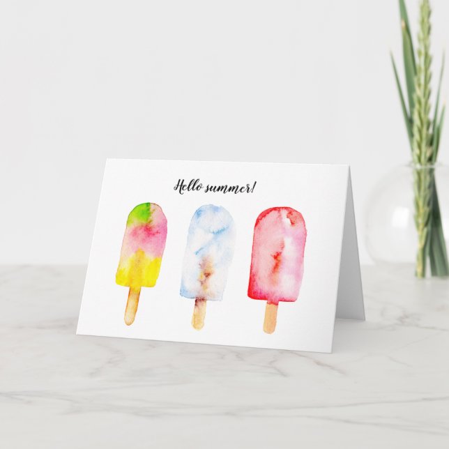 Ice cream watercolour painting. Hello summer! Card (Front)