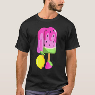 Ice Cream Watermelon Strawberry Lemon Ice Pop Pink T-Shirt