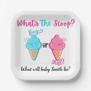 Ice Cream What's the Scoop Gender Reveal Custom Paper Plates