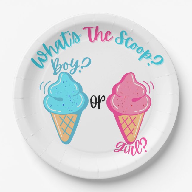  Ice Cream What's the Scoop Gender Reveal  Paper Plates (Front)
