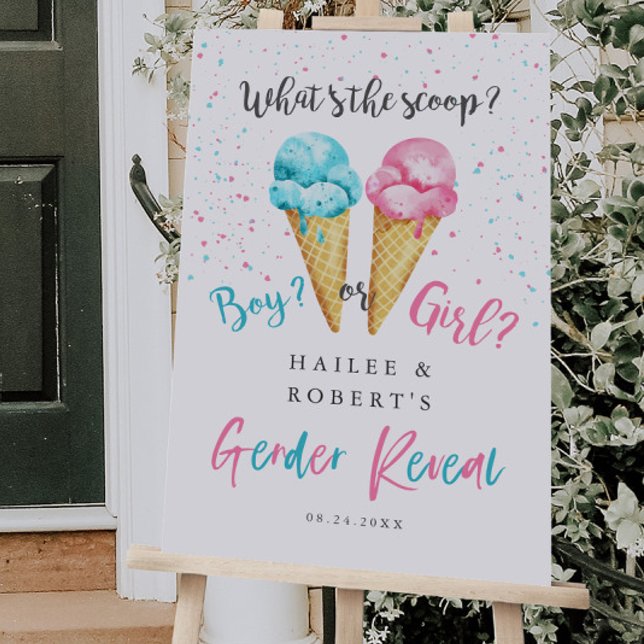 Ice Cream What's the Scoop Gender Reveal Welcome Foam Board (Creator Uploaded)