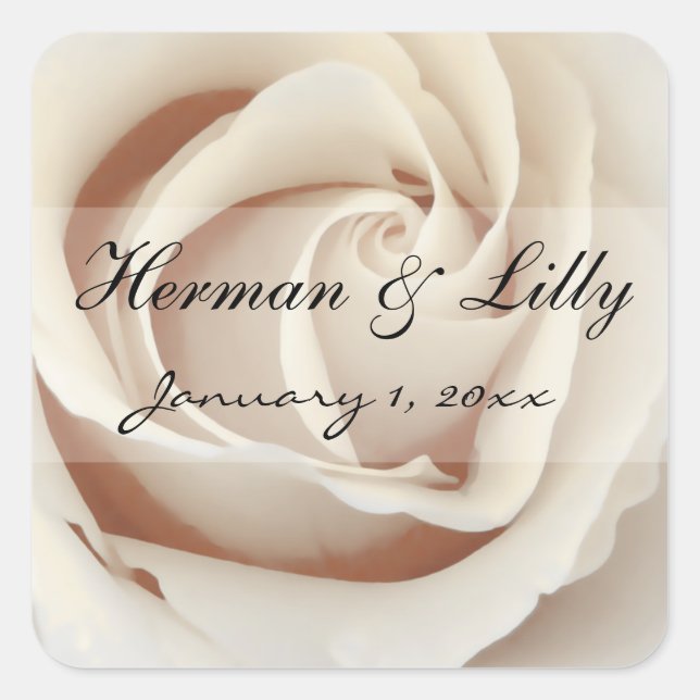 Ice Cream White Rose Personalized Wedding Square Sticker (Front)