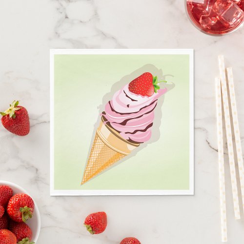 Ice Cream With A Strawberry Napkins