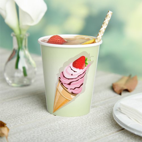 Ice Cream With A Strawberry Paper Cups