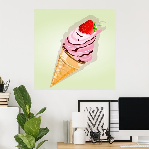 Ice Cream With A Strawberry Poster