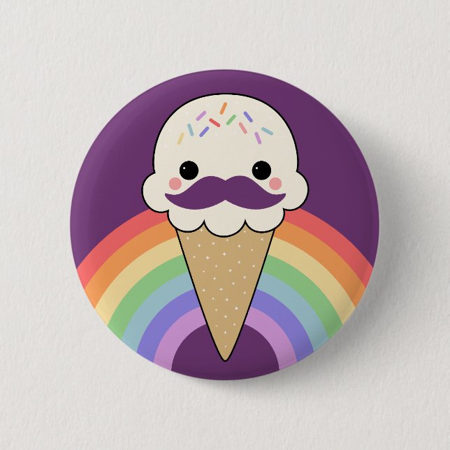 Ice Cream with Mustache Pinback Button (Front)