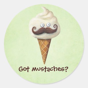 Ice Cream With Mustaches Classic Round Sticker by partymonster at Zazzle