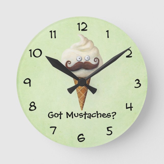 Ice Cream with Mustaches Round Clock (Front)