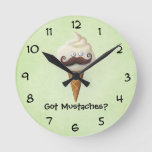 Ice Cream With Mustaches Round Clock at Zazzle