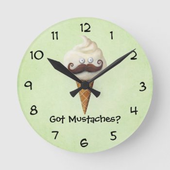 Ice Cream With Mustaches Round Clock by partymonster at Zazzle