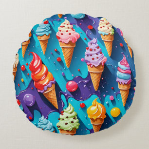 Ice Creams Colorful Art Round Pillow