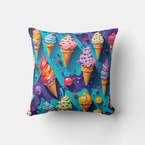 Ice Creams Colorful Art  Throw Pillow