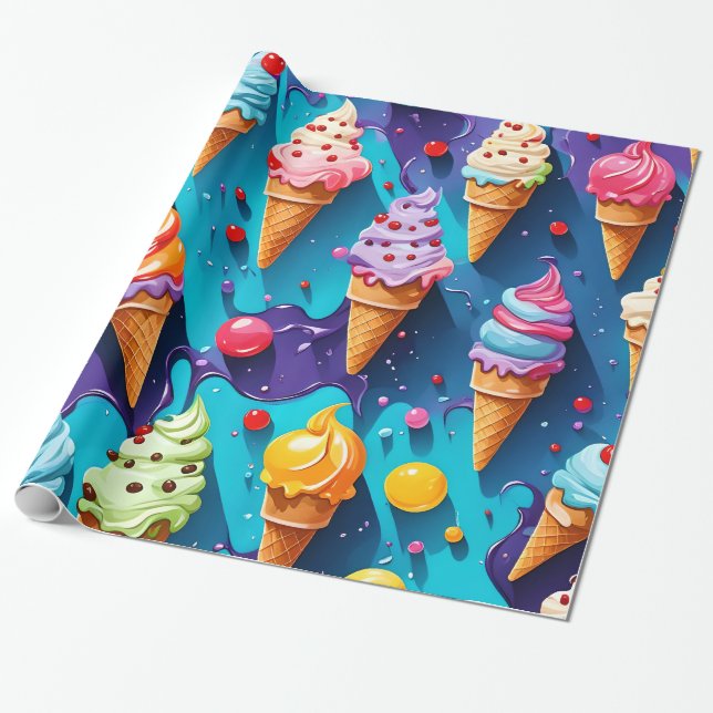 Ice Creams Colorful Art  Wrapping Paper (Unrolled)