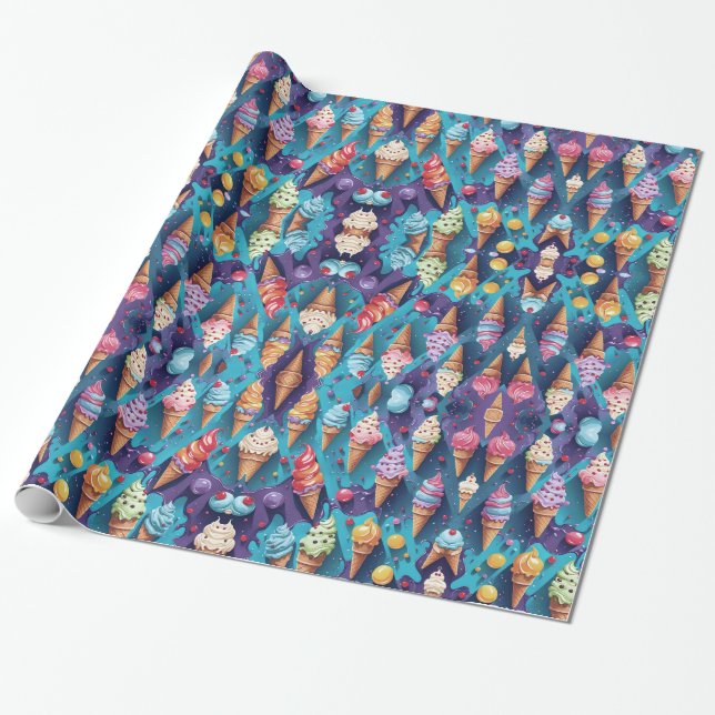 Ice Creams Colorful Art  Wrapping Paper (Unrolled)