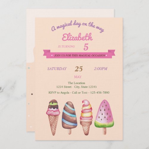 Ice Creams Cones Birthday Invitation