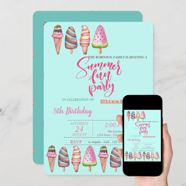 Ice Creams Cones Summer Birthday Party Invitation Zazzle