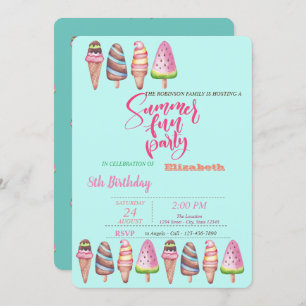Ice Creams Cones Summer Birthday Party Invitation