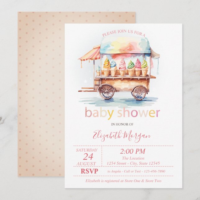 Ice creams Dotted Baby Shower Invitation (Front/Back)