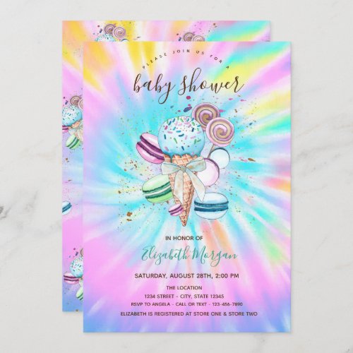 Ice Creams Macaroons Summer Tie Dye Baby Shower   Invitation