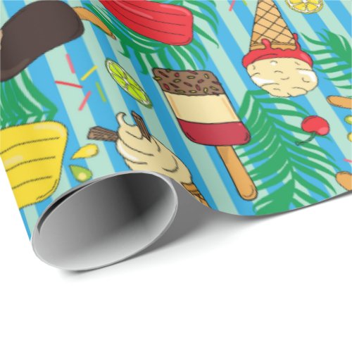 Ice Creams Popsicles Fruit Salad Patterned Wrapping Paper