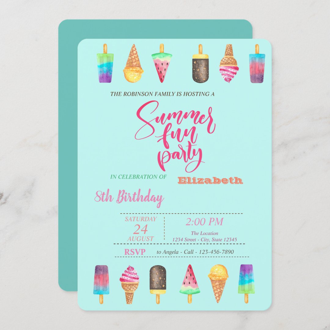 Ice Creams Summer Birthday Party Invitation Zazzle