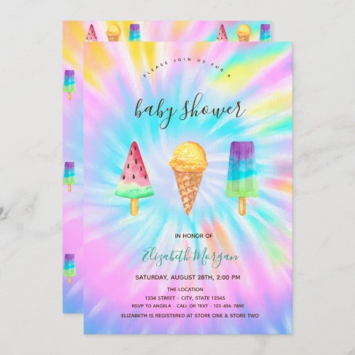 Ice Creams Summer Tie Dye Baby Shower  Invitation