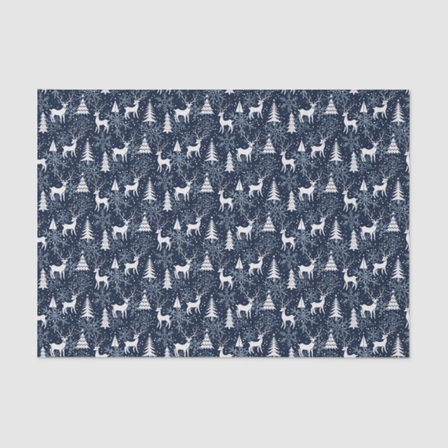 Ice Crystal Christmas Deer Stone Blue-Gray Tissue Paper (Front)